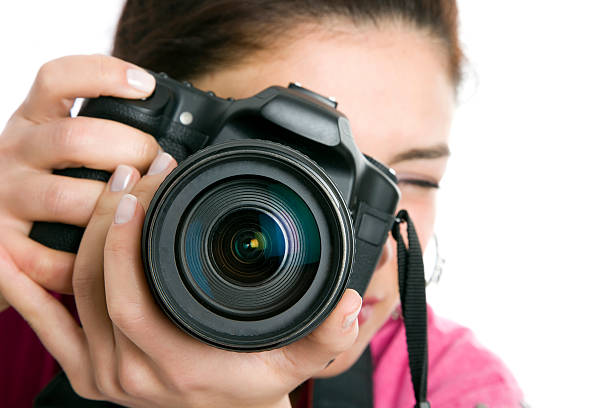 istock Woman photographer with camera 184601485