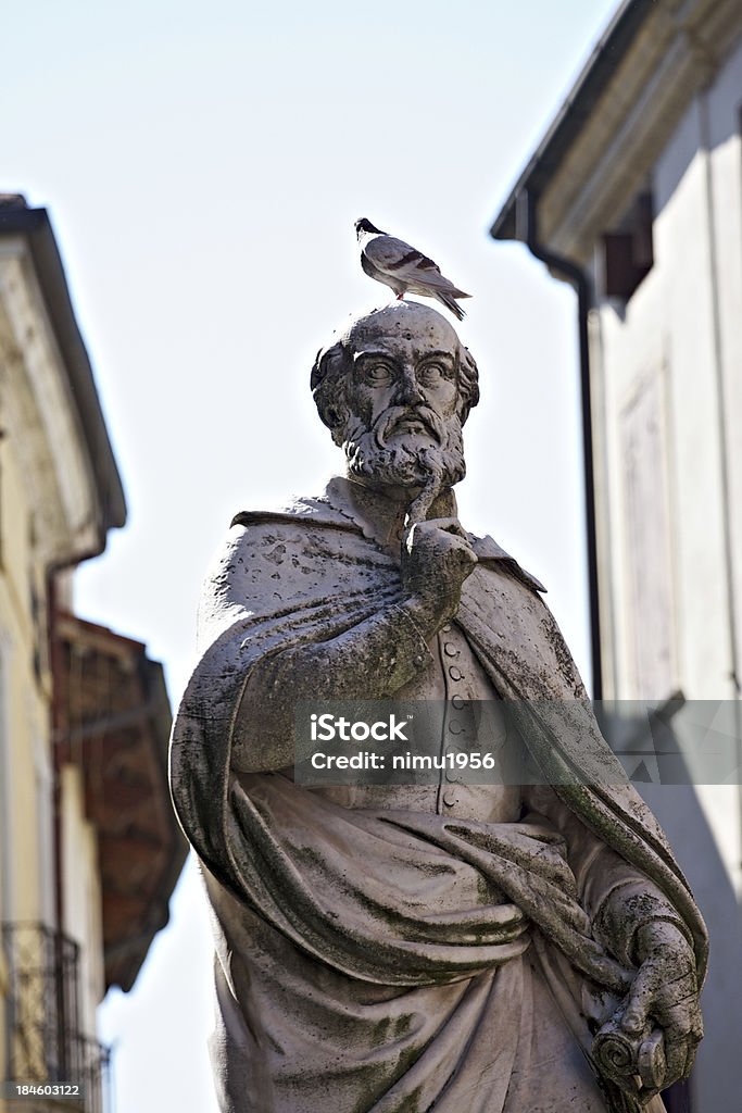 Palladio statue in Vicenza with a columbus over the head "Palladio statue is located in Piazzetta Palladio, close to Piazza die Signori and to Palladian Basilica which is one of the most famous building designed by the great architect." Vicenza Stock Photo