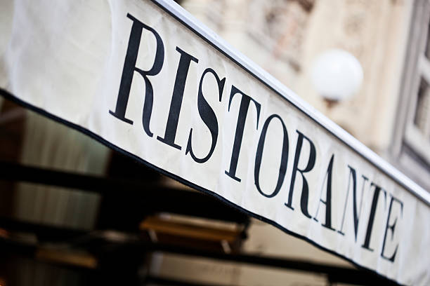 istock Restaurant sign in a canopy, Italian. 184603150
