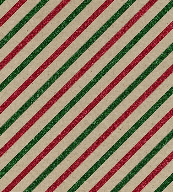 茶色の紙、レッドとグリーンのグリッターのストライプ - wrapping paper striped paper christmas ストックフォトと画像