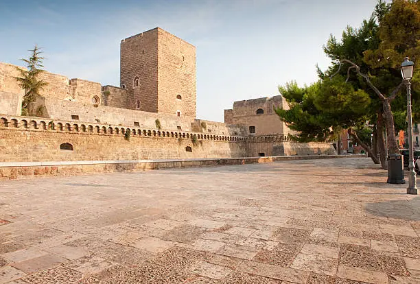 "Bari (capital city of Apulia), Swabian Castle (Castello Svevo) - Apulia, southern Italy.Bari, Castello Svevo, lato sud (Puglia, Italy)."