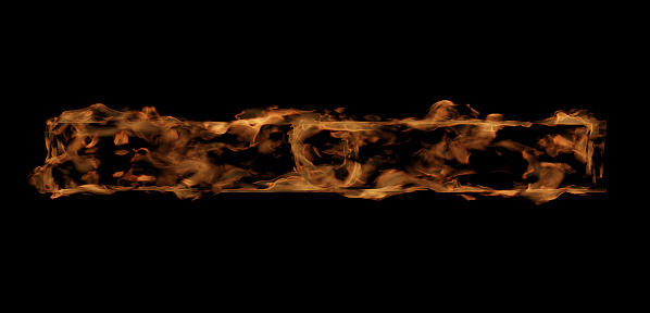 3D Illustration.Flames, fire in square on black background. Copy space. (horizontal)