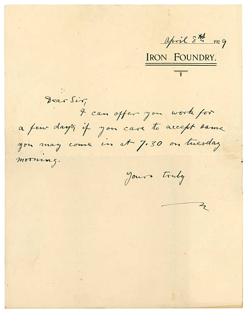 istock Letter offering work at an iron foundry, 1929 184604348