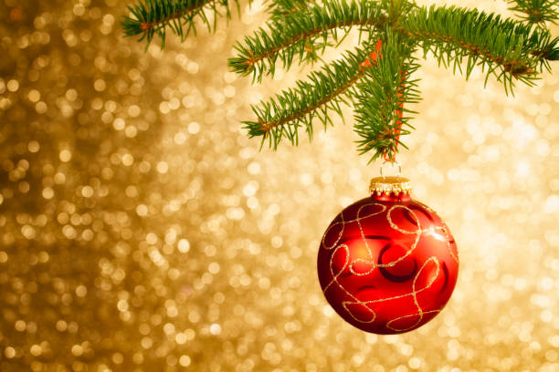 christbaumkugel hängen auf baum - christmas decoration photography themes christmas ornament stock-fotos und bilder