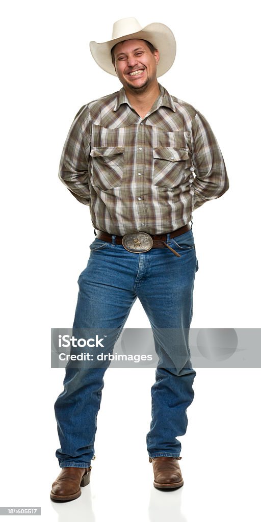 Cheerful Cowboy Portrait of a man on a white background. http://s3.amazonaws.com/drbimages/m/jr.jpg Cowboy Stock Photo