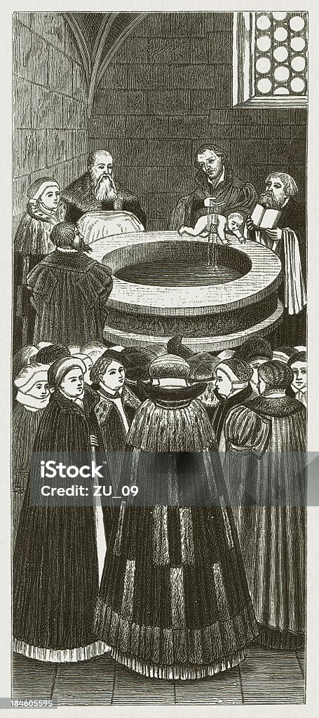 Melanchthon baptizing ein Kind von Lucas Cranach - Lizenzfrei Asiatischer Holzschnitt Stock-Illustration