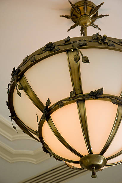 istock Ornate Antique Ceiling Light Fixture With Metal Leaf Design 184605616