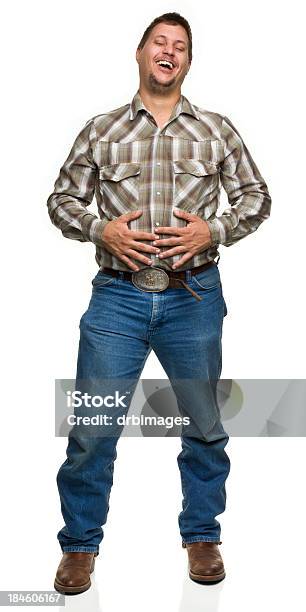 Satisfecho Hombre Que Agarra Estómago Foto de stock y más banco de imágenes de Hombres - Hombres, Persona rural, Camisa de leñador