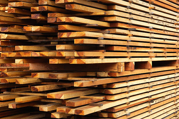 pila di legname, fresatura di redwood - lumber industry timber tree redwood foto e immagini stock