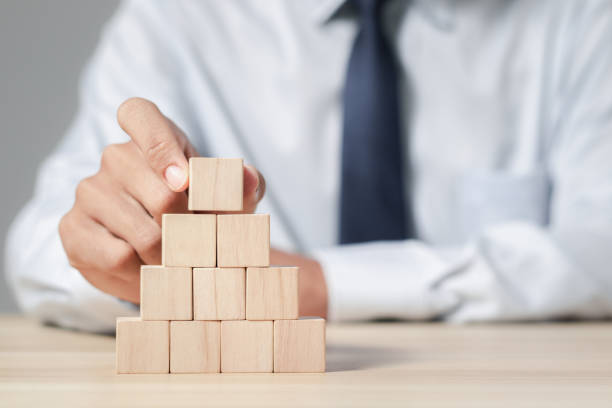 istock Empty wooden block stacked on table. Business strategy and action plan. Copy space. 1846066692