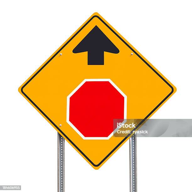 Stop Ahead Road Sign Isolated Stock Photo - Download Image Now - Ahead Only Sign, Clipping Path, Communication
