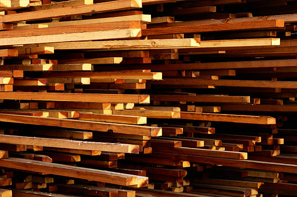 istock Stack of Just Milled Redwood Lumber 184607575