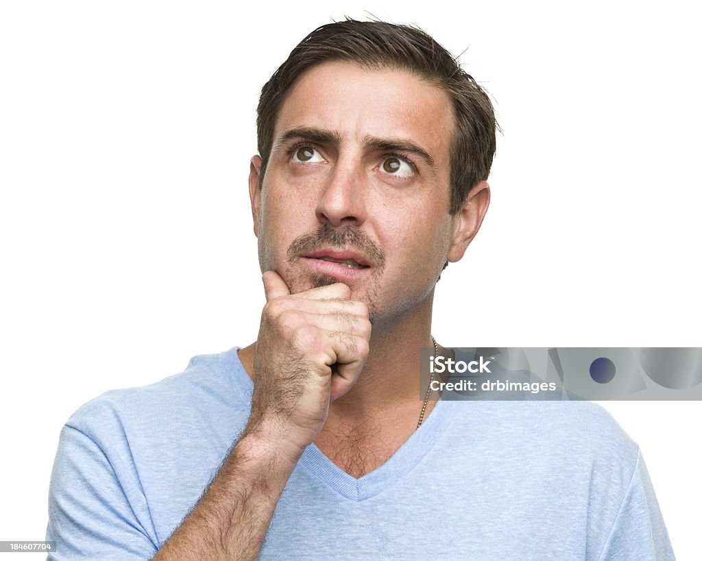 Thinking Man Daydreams Portrait of a man on a white background. 30-34 Years Stock Photo