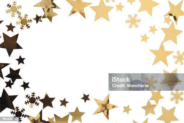 Golden Stars Como Un Marco Foto de stock y más banco de imágenes de Adorno de navidad - Adorno de navidad, Borde, Brillante