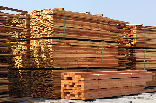 pakiety tylko częściowo redwood przetwarzanego - timber lumber industry redwood stack zdjęcia i obrazy z banku zdjęć