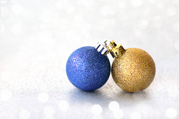 istock Christmas yellow and blue balls with copy space 1846088139