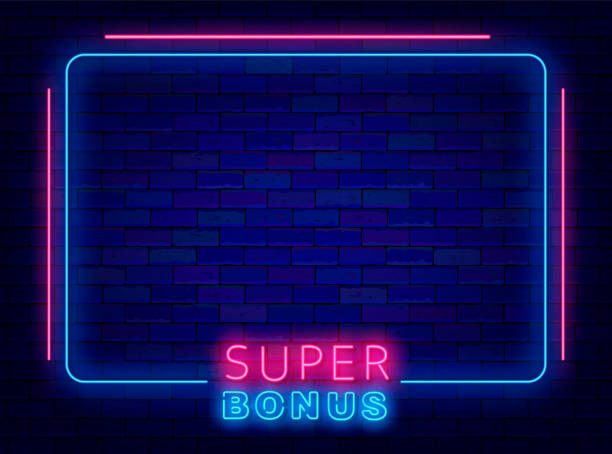 istock Super bonus neon poster. Winning surprise. Minimal blue border. Free trial. Holiday celebration. Vector illustration 1846091989
