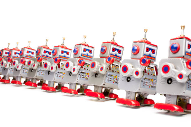 のおもちゃのロボット marching 錫 - robot conformity toy retro revival ストックフォトと画像