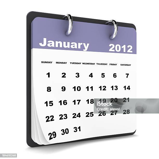 Stycznia 2012 Kalendarz - zdjęcia stockowe i więcej obrazów 2012 - 2012, Białe tło, Fotografika