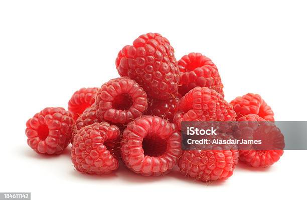 Bunch Of Raspberries On White Background Stock Photo - Download Image Now - Raspberry, Cut Out, White Background