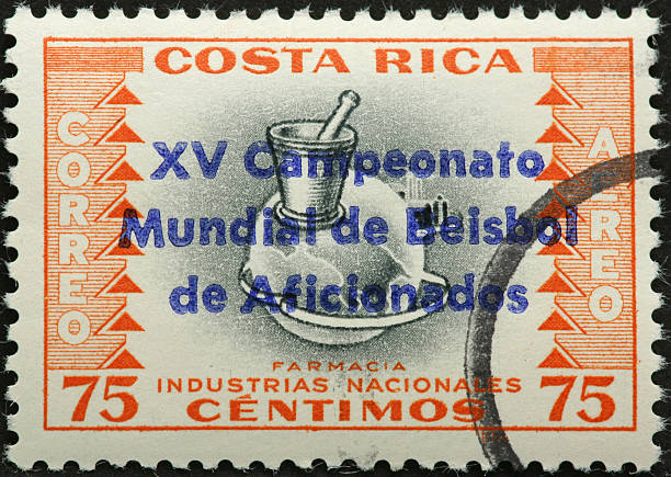 istock mortar and pestle on a Costa Rica pharmacy postage stamp 184611146
