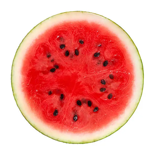 Cross Section of a watermelon on white background. Clipping path included.Related watermelon pictures: