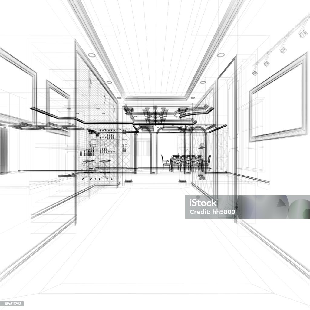 Intérieur de maison sans personnage Maillage filaire Plan d'architecte - Photo de Architecture libre de droits