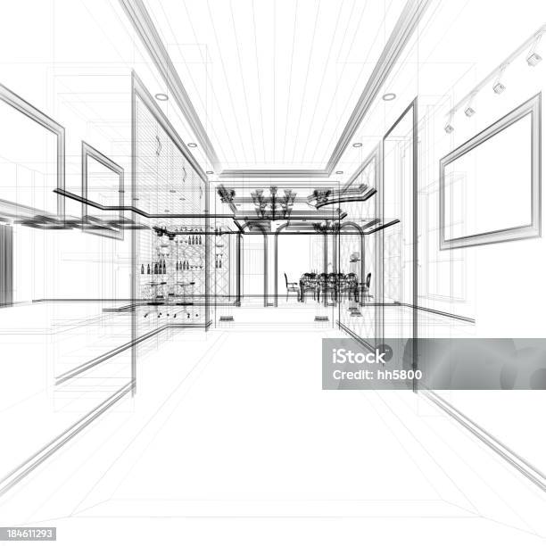 Photo libre de droit de Intérieur De Maison Sans Personnage Maillage Filaire Plan Darchitecte banque d'images et plus d'images libres de droit de Architecture