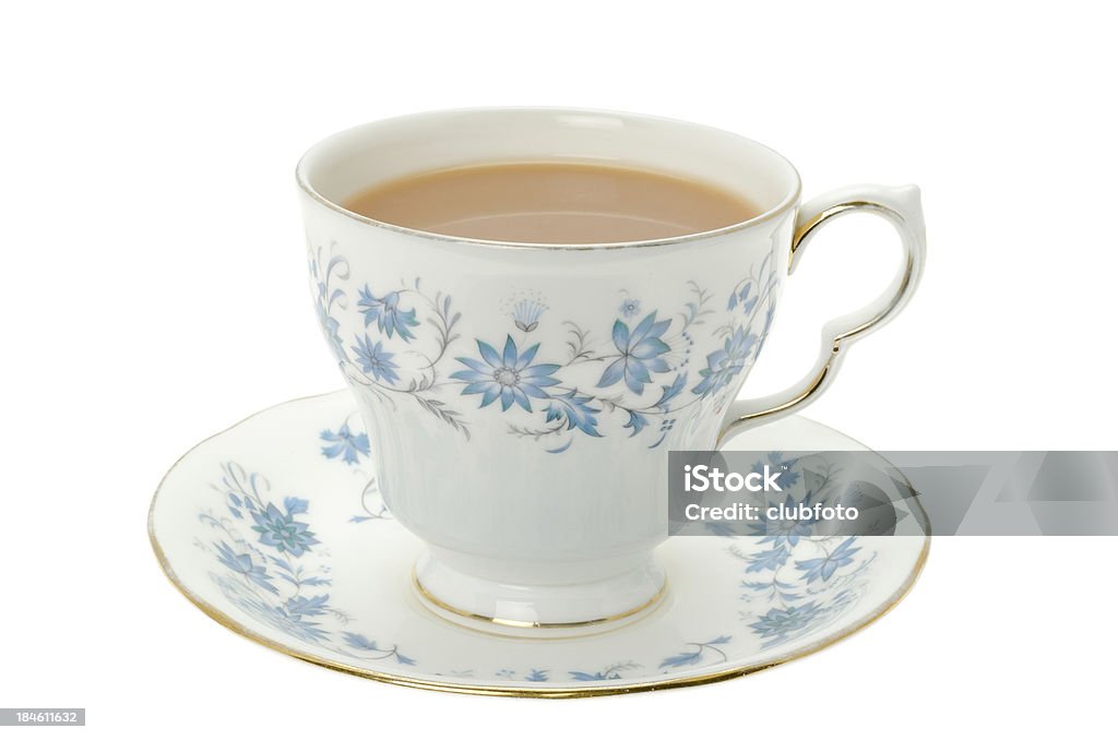 Chá quente servido em um copo Osso da china e Pires - Royalty-free Chávena de Chá Foto de stock