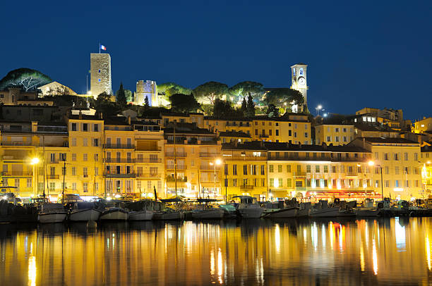 Cannes at night stock photo