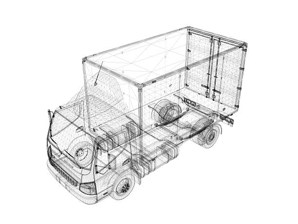 van modelo de arames cópia heliográfica - moving van moving office moving house truck imagens e fotografias de stock