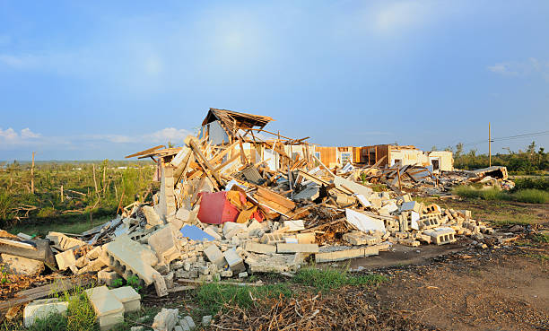 istock Panorama of home destroyed by tornado on nice day 184612076