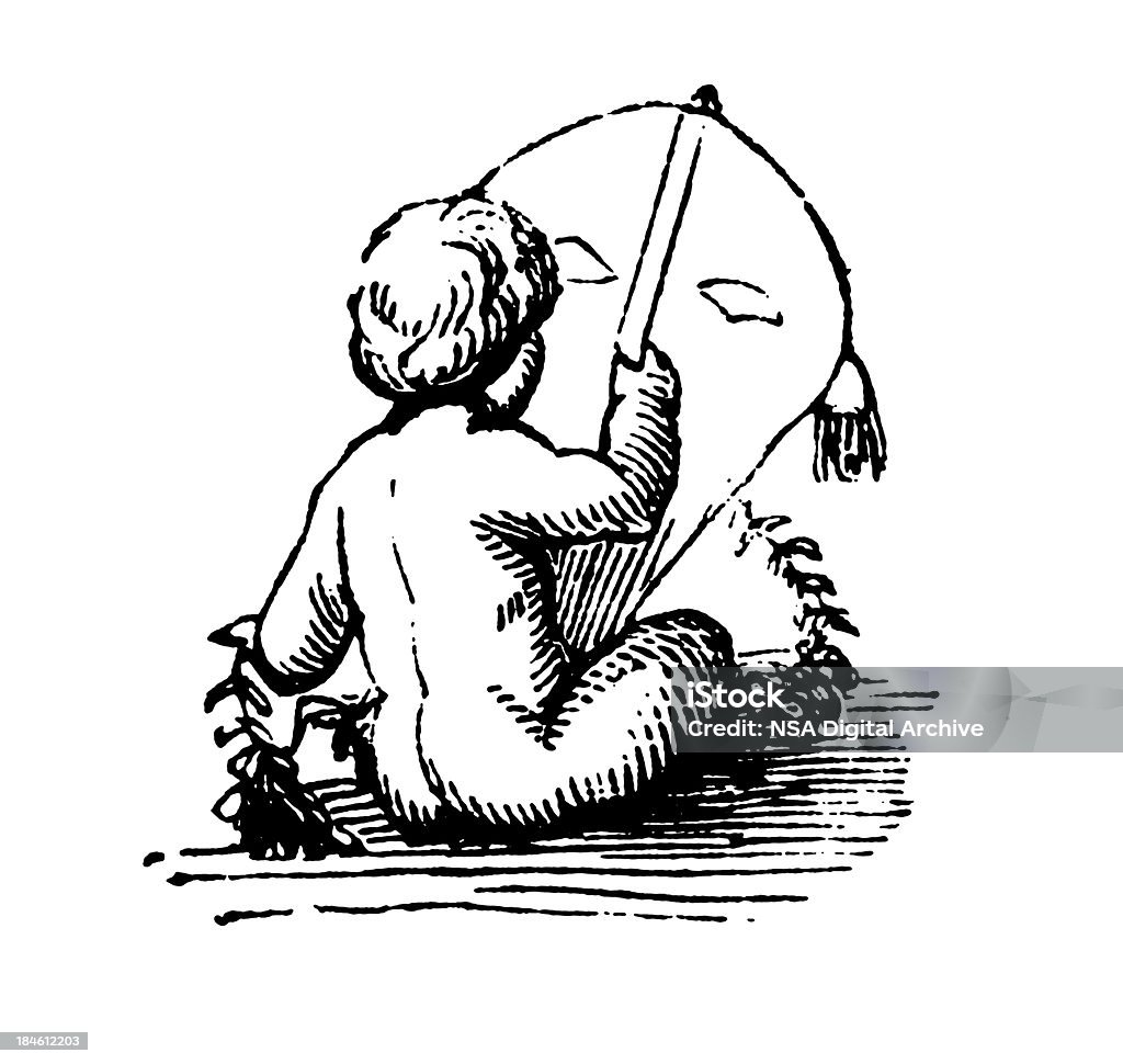 Old-Fashion-Spiele: Cherub spielen mit kite - Lizenzfrei 19. Jahrhundert Stock-Illustration
