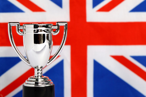 Winners Trophies with union jack