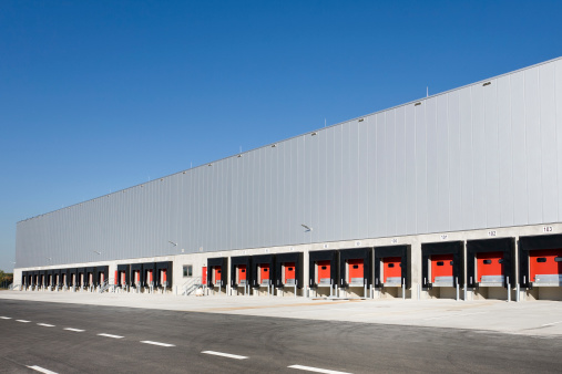 Facade and loading bays of freight distribution center