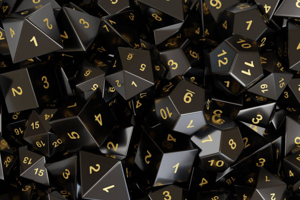 Black dice in the shape of regular polyhedrons. Background. 3d illustration. Black dice in the shape of regular polyhedrons. Background. 3d illustration. platonic solids stock pictures, royalty-free photos & images