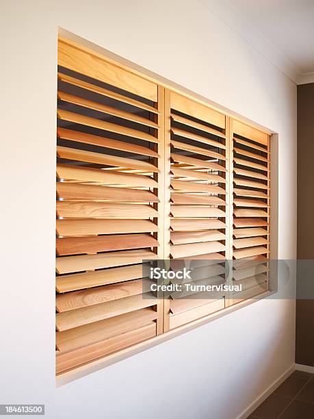 Western Red Cedar Shutters Stock Photo - Download Image Now - Cedar Tree, Domestic Room, Home Interior