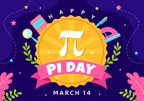 Happy Pi Day Vector Illustration on 14 March with Mathematical Constants, Greek Letters or Baked Sweet Pie in Holiday Flat Cartoon Background