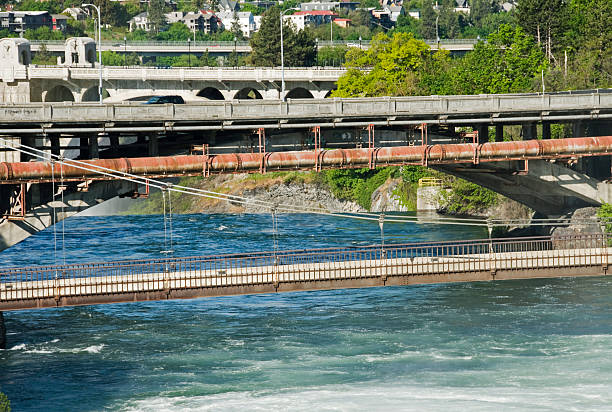 istock Bridges and pipelines over river 184613781