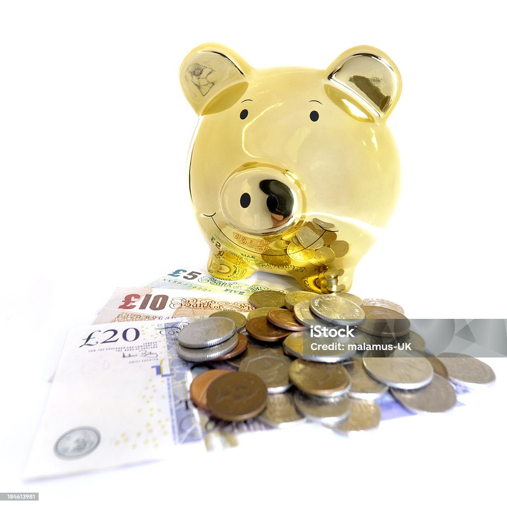 gold Tirelire en forme de cochon - Photo de Billet de banque libre de droits