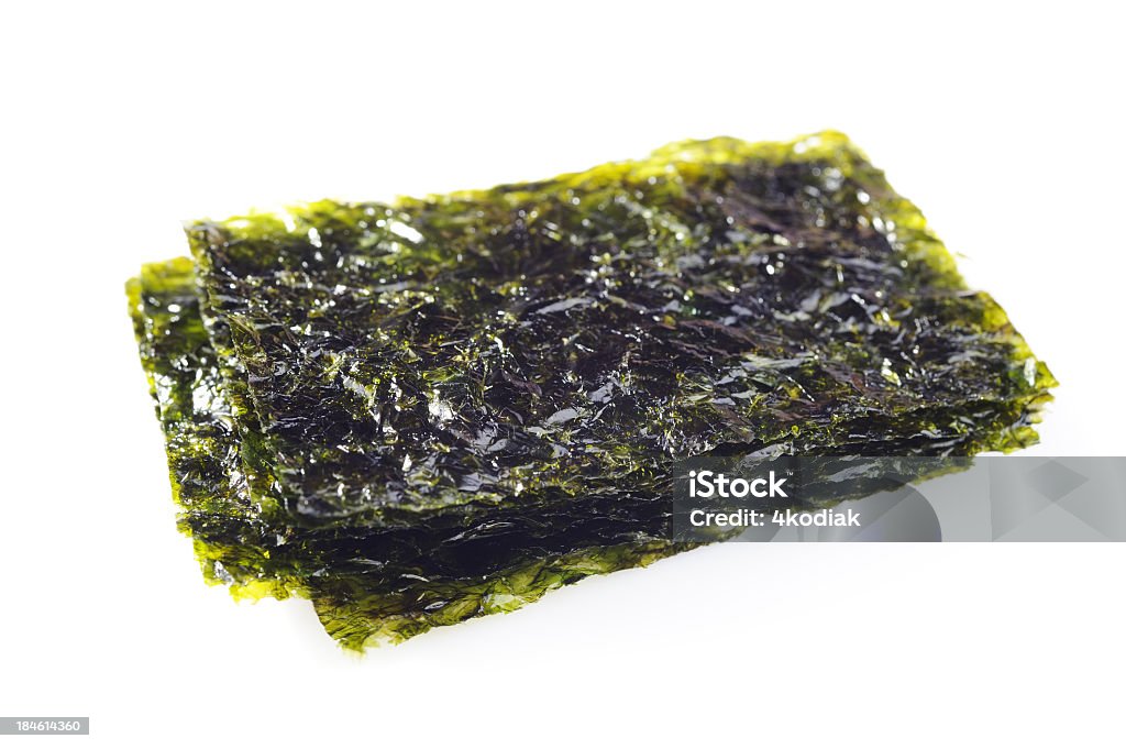 Roasted Seaweed Roasted Seaweed with Sesame Oil on White Background. Seaweed Stock Photo