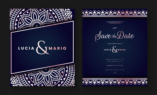 Luxury wedding invitation card design with silver floral mandala and abstract pattern, Arabic Islamic east background style, Decorative ornamental mandala for print, poster, cover, flyer, and banner
