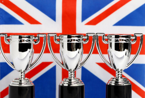 Winners Trophies with union jack