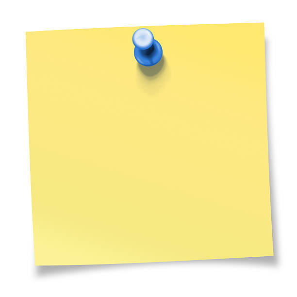 żółty podniosą karteczkę przypięty z niebieska pinezka - karteczka samoprzylepna ilustracje zdjęcia i obrazy z banku zdjęć