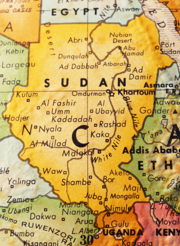 Vertical image of a map of Sudan.
