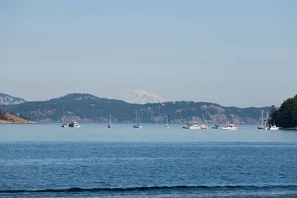 Mt.Baker with sailboats in the foreground.