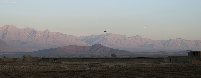 3 helicopters flying from Kabul in the direction of Bagram