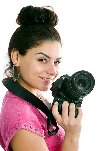 istock Woman photographer with camera 184617045