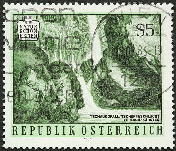 istock Tschaukofall waterfall, Austria, on an old postage stamp 184617067