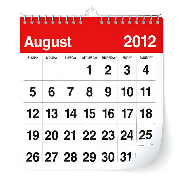 August 2012 - Calendar "August 2012 Wall Calendar. Week Starting Sunday. Colors of the season. 3D Rendering.Similar Images of new year, christmas, year 2012, calendar, holiday, celebration:" calendar 2012 stock pictures, royalty-free photos & images